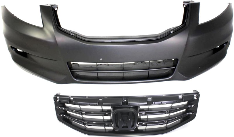 Front Bumper Cover for 2011-2012 Honda Accord Sedan, Primed (Ready to Paint), 2-Piece Kit with Grille, Replacement
