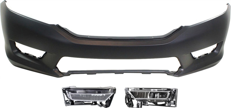 Front Bumper Cover for Honda Accord 2013-2015 Sedan, 3-Piece Kit, Primed (Ready to Paint), with Fog Lights, Replacement