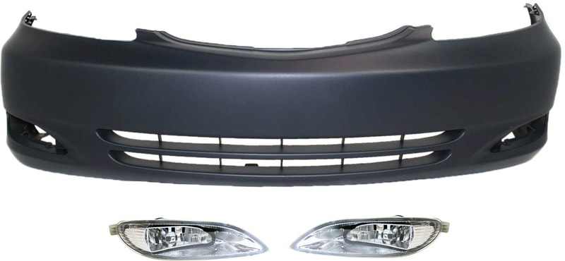 Front Bumper Cover for 2002-2004 Toyota Camry, Primed (Ready to Paint), 3-Piece Kit, with Fog Lights, Replacement