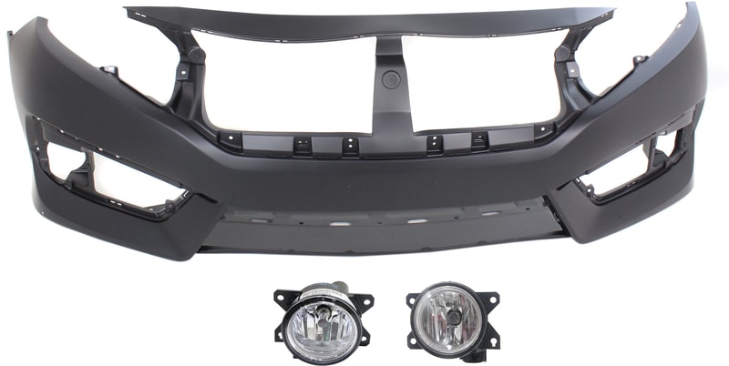 Front Bumper Cover for HONDA CIVIC 2016-2018, Primed (Ready to Paint), 3-Piece Kit, with Fog Lights, Replacement