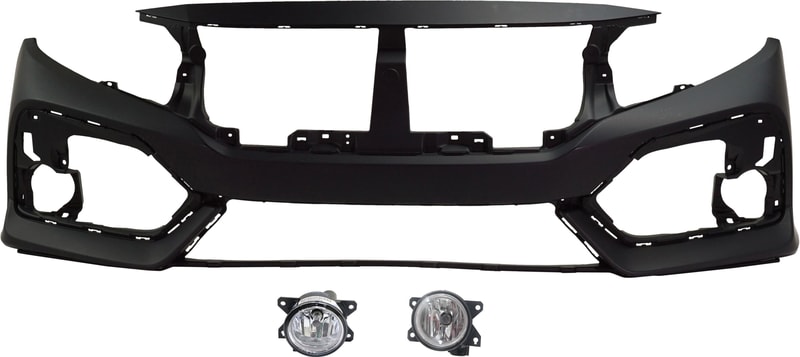 Front Bumper Cover for Honda Civic 2017-2019, Primed (Ready to Paint), 3-Piece Kit, with Fog Lights, Replacement