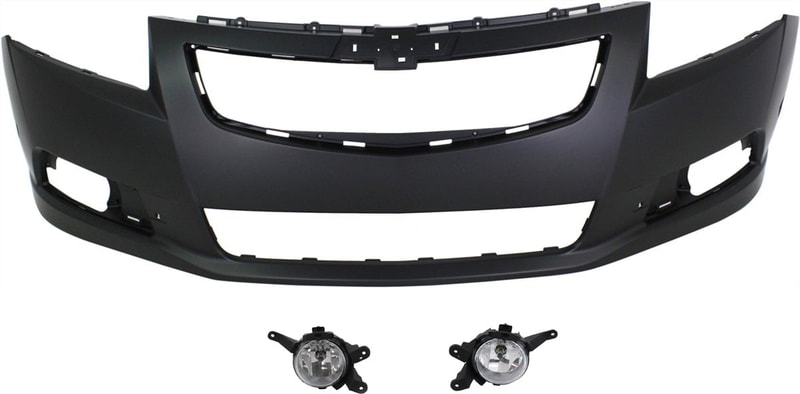 Front Bumper Cover for Chevrolet Cruze 2011-2014, Primed (Ready to Paint), 3-Piece Kit with Fog Lights, Replacement