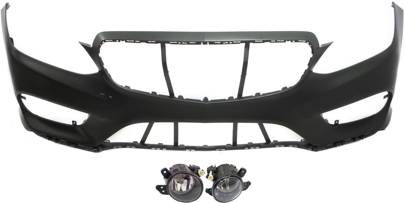 Front Bumper Cover for Mercedes-Benz E-Class (2014-2016), 3-Piece Kit with Fog Lights, Replacement