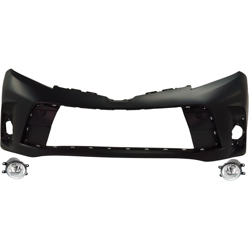Front Bumper Cover for 2018-2020 Toyota Sienna, 3-Piece Kit with Fog Lights, Replacement