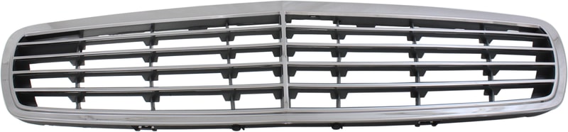 Grille for Mercedes-Benz E-Class 2003-2006, Sedan/Wagon, Plastic Chrome Shell with Silver Insert, 9-Molding, Without Proximity Cruise Control, Elegance Package, Replacement
