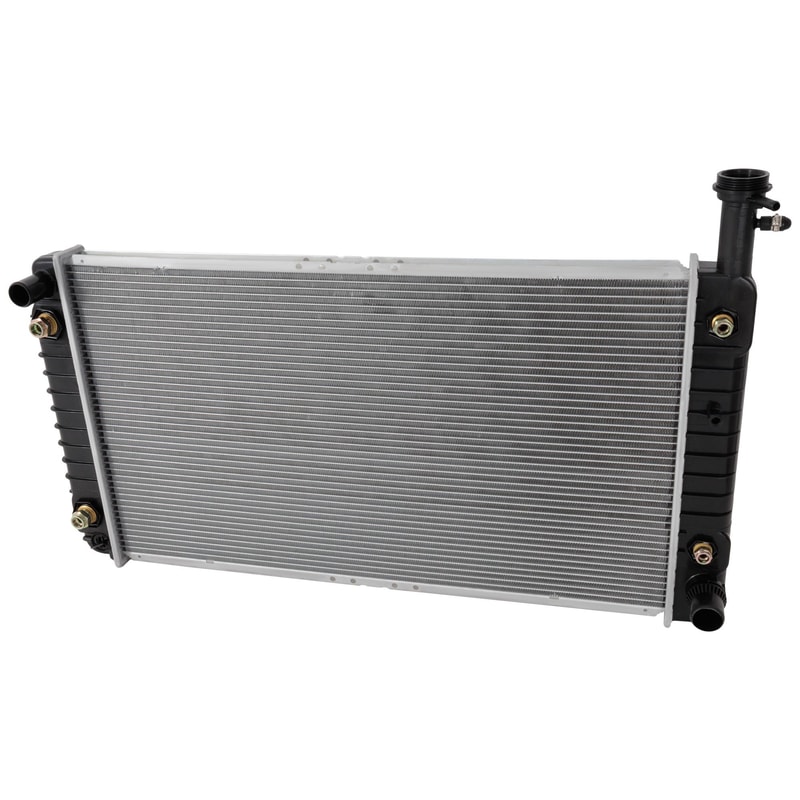 Radiator for Chevrolet Express/GMC Savana 1500 (2004-2014), 2500 (2004-2005) with 4.3L Engine, features Quick-connect Lower Hose (2004), and Engine Oil Cooler, Replacement