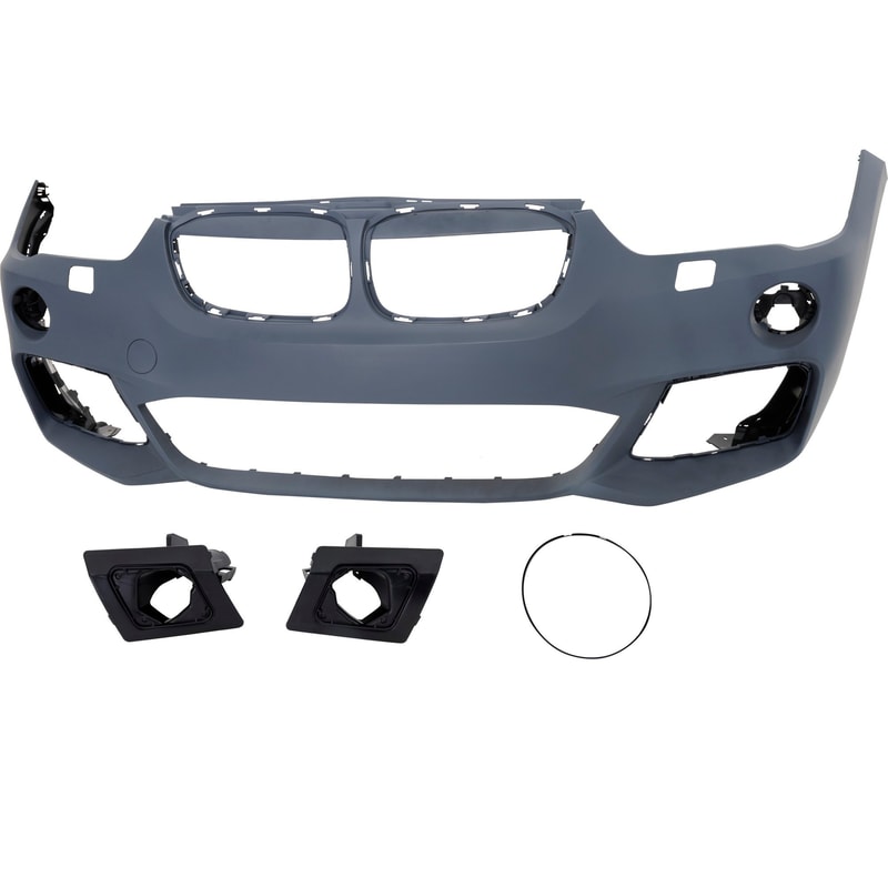 Front Bumper Cover for BMW X1 2017-2019, Primed (Ready to Paint), with M Package, with Headlight Washer Holes, without Park Distance Control Sensor Holes, Replacement