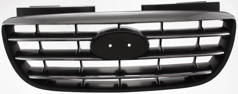 Grille for 2007-2010 Hyundai Elantra Sedan, Plastic, Painted Black Shell and Insert with Chrome Insert Molding, Replacement