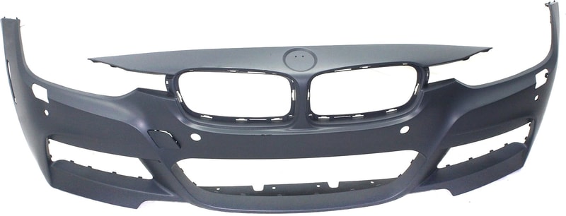 Front Bumper Cover for BMW 3-Series (2013-2019), Primed (Ready to Paint), with M Sport Line, with Headlight/Washer & Park Distance Control Sensor Holes/Camera, without In-Park Assistance System, for Sedan/Wagon (2013-2018), Replacement