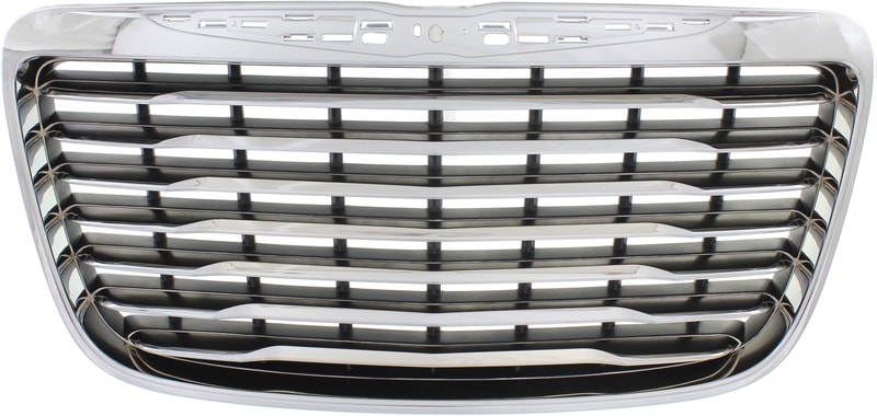 Grille for CHRYSLER 300 2011-2014, Chrome Shell with Painted Black Insert, Chrome Trim, Factory Installed, without Pedestrian Protection, Replacement, Code MF5