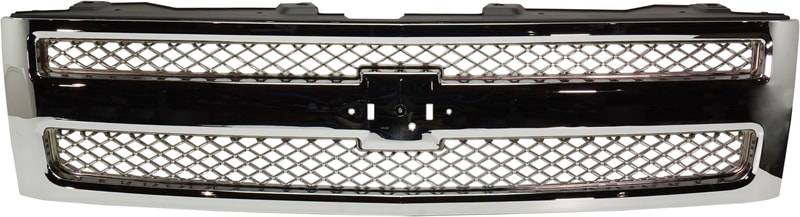 Mesh Insert Grille for Chevrolet Silverado 1500, 2007-2013 Models, Plastic, Chrome Shell and Insert, Excludes 2007 Classic, Replacement