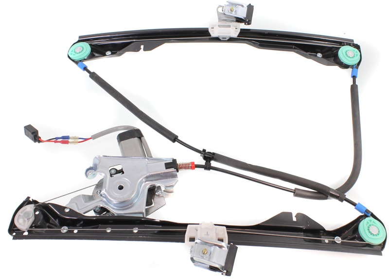 Front Window Regulator for Ford Focus 2000-2007, Right (Passenger), Power with Motor, 3-Door Hatchback, 2 Pins, Replacement