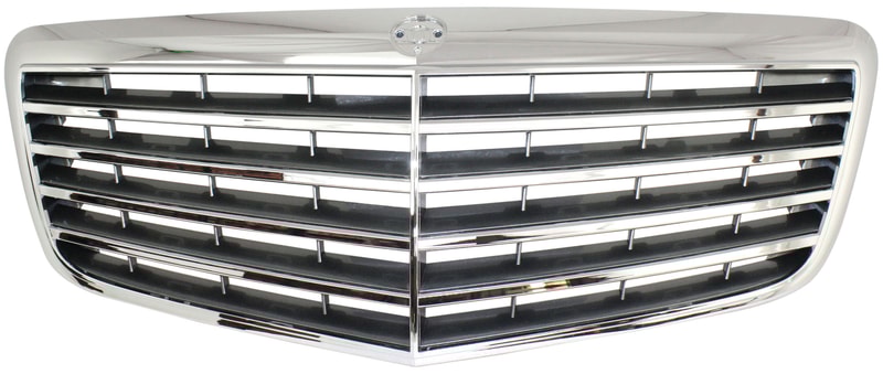 Chrome Shell/Painted Gray Insert Grille for Mercedes-Benz E-Class 2007-2009, Sedan/Wagon, Without Proximity Cruise Control, Replacement