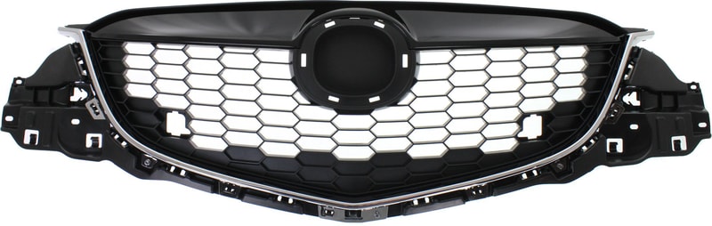 Grille for 2013-2014 Mazda CX-5, Painted Black Shell and Insert with Chrome Molding, Up to 8-20-2013, Replacement