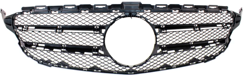 Front Bumper Grille for Mercedes-Benz C300/C400 2015-2021, Textured Finish, Compatible with Models Without Sport or Luxury Package (2015-2018), Without AMG Styling Package (2019-2021), Without Camera Hole, Sedan, Replacement