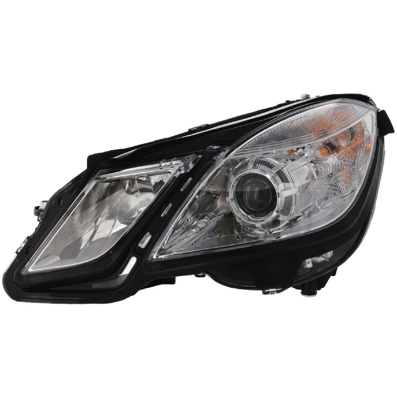 Headlight Assembly for Mercedes E-Class 2010-2013, Left (Driver), Halogen, w/o Cornering Lights, Sedan/Wagon, Replacement