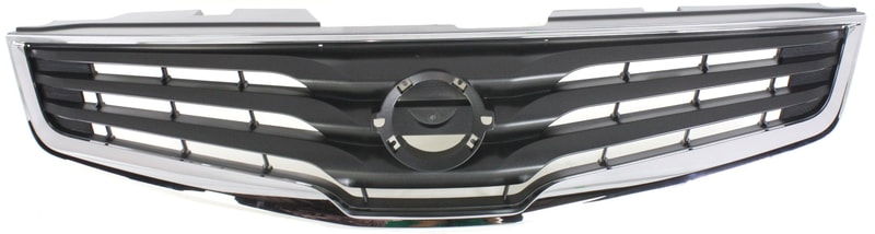Chrome Shell/Painted Dark Gray Insert Grille for 2010-2012 Nissan Sentra Base, S, SL Models, Replacement