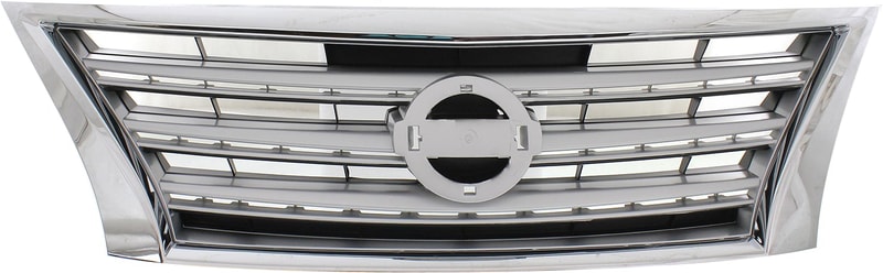 Grille for Nissan Sentra 2013-2015, Standard Type, Chrome Shell with Painted Silver Insert, S/SL/SV Models, Replacement