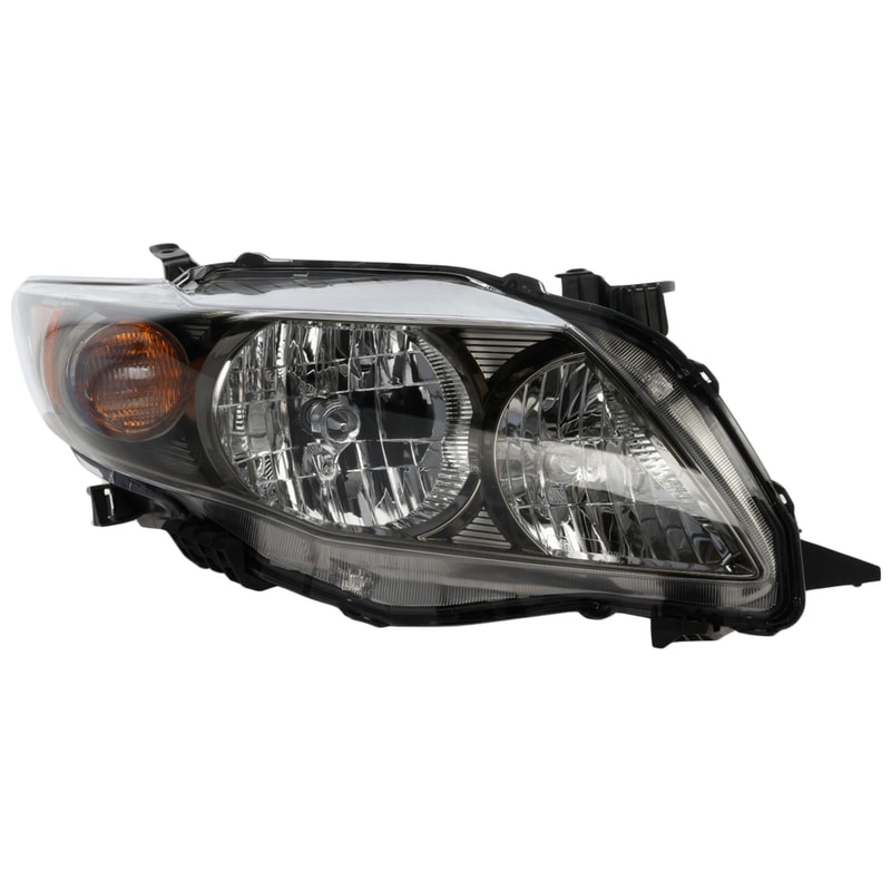 Headlight Assembly for Toyota Corolla 2009-2010 Right (Passenger), Halogen, Black Interior, S/XRS Models, North America Built Vehicle, Replacement