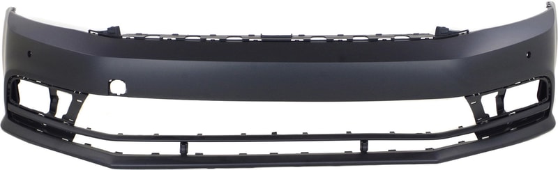 Front Bumper Cover for Volkswagen Jetta 2015-2018, Primed (Ready to Paint), Excluding GLI Model, Hybrid 2015-2016/Sedan, Without Headlight Washer Holes, With Park Assist Sensor Holes, Replacement