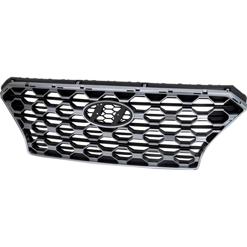 Grille for Hyundai SANTA FE 2019-2020, Painted Black Shell with Textured Dark Gray Insert, Without Front View Camera, Replacement