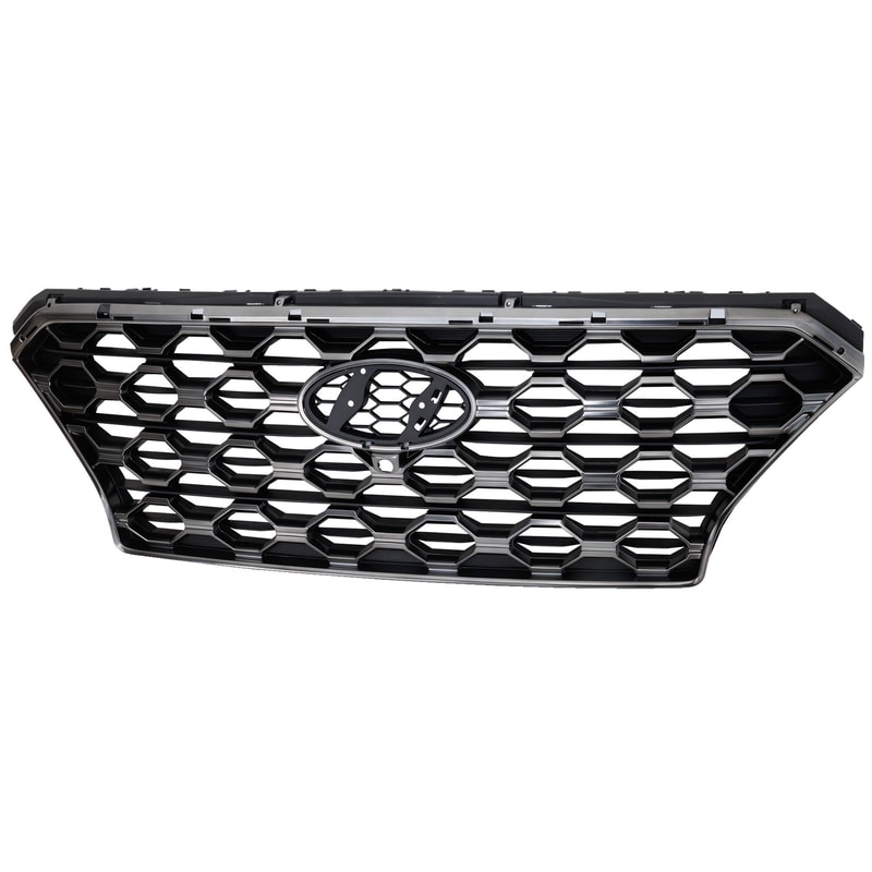 Grille for Hyundai SANTA FE 2019-2020, Painted Black Shell with Textured Dark Gray Insert, including Front View Camera, Replacement