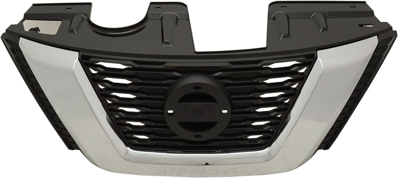 Grille for Nissan Rogue 2017-2018, Textured Black with Chrome Moulding, Suitable for S Model, USA/Korea-Built 2017, SL Model, SV Model Korea/Japan-Built, Hybrid Models 2017 Without Camera Hole, Replacement