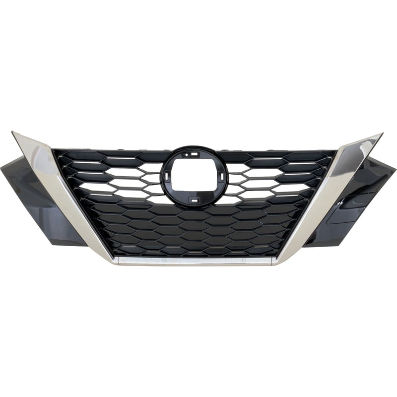 Grille for Nissan Sentra 2020-2023, Black Shell with Chrome Insert, Smoke Black Molding, No Camera Hole, Replacement