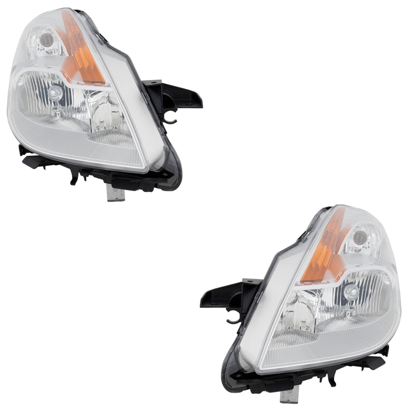 Headlight for Nissan Altima 2008-2009 Coupe, Right (Passenger) and Left (Driver), Lens and Housing, Chrome Bezel, Halogen, without HID, 2-Piece, Replacement