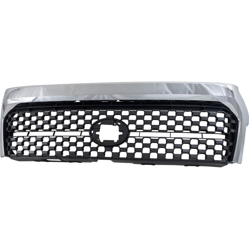 Standard Type Grille for 2018-2021 Tundra, Painted Light Gray Shell and Insert with Chrome Frame, Includes Front Emblem, Without Chrome Surround, Toyota Replacement