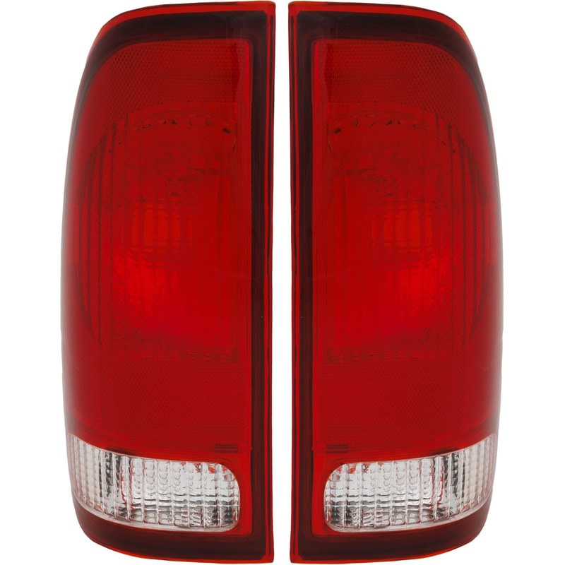Tail Light Lens and Housing Pair/Set for 1997-2003 Ford F-150, 1999-2007 F-Super Duty, Halogen, Right (Passenger) and Left (Driver), F-150 Heritage, Stepside Replacement