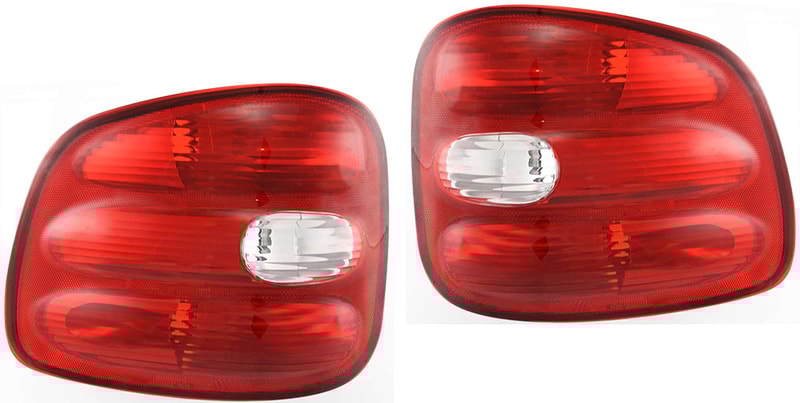 Tail Light Lens and Housing Pair/Set for Ford F-Series 1997-2000, Right (Passenger) & Left (Driver), Flareside, Replacement - Fits F-150, F-250, F-350 