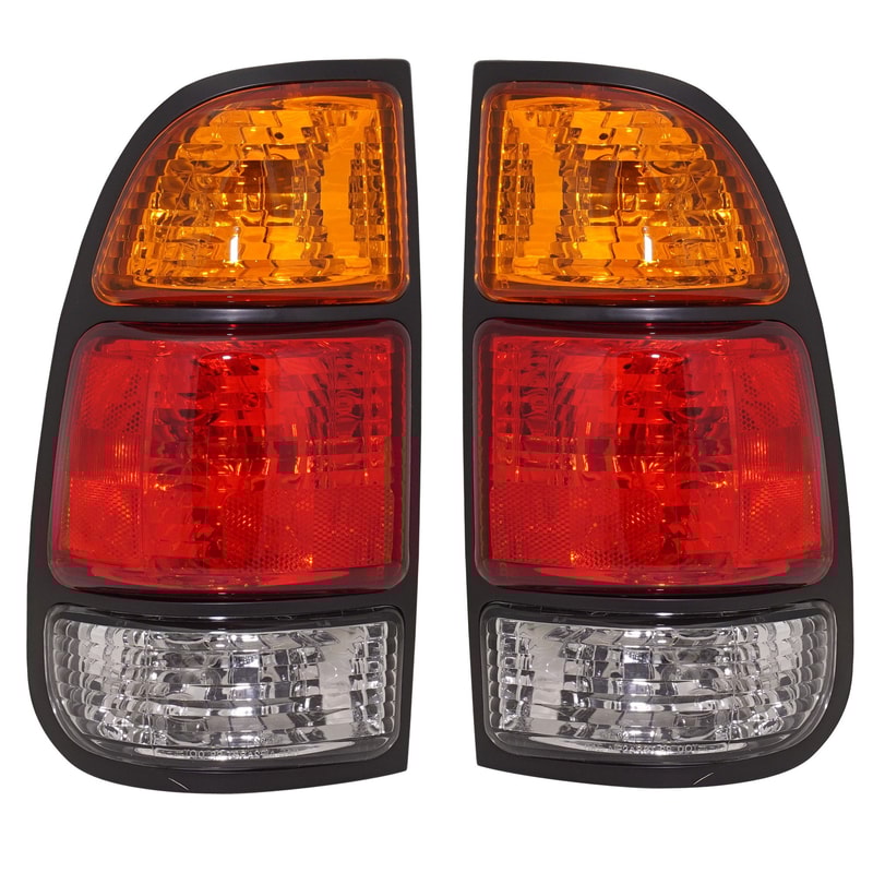 Pair/Set - Tail Light Assembly for Toyota Tundra 2000-2006, Right (Passenger) and Left (Driver), Amber/Clear/Red Lens, with Standard Bed, Regular and Access Cab, Replacement.