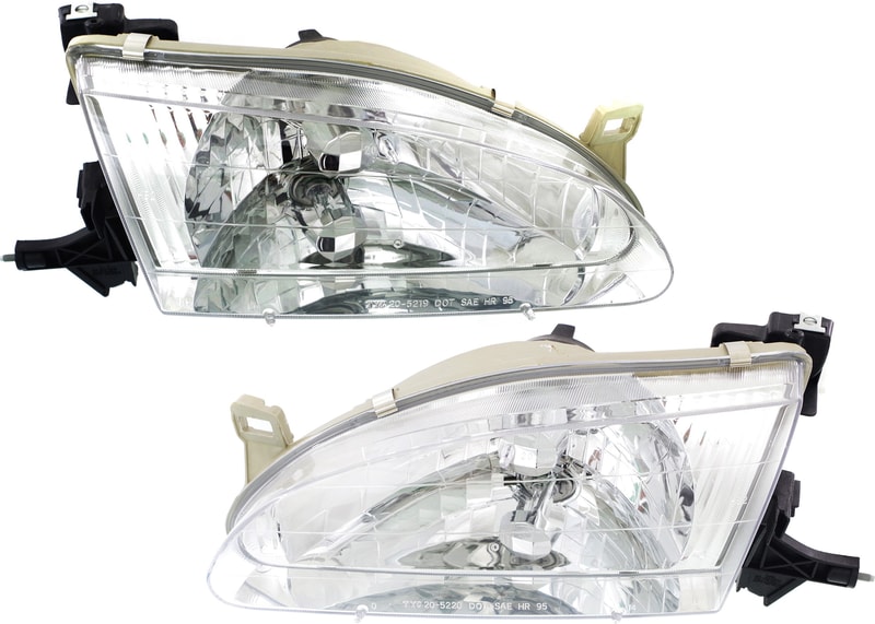 Headlight Assembly Pair/Set for 1998-2000 Toyota Corolla, Includes Right (Passenger) and Left (Driver) Halogen Headlights, Replacement