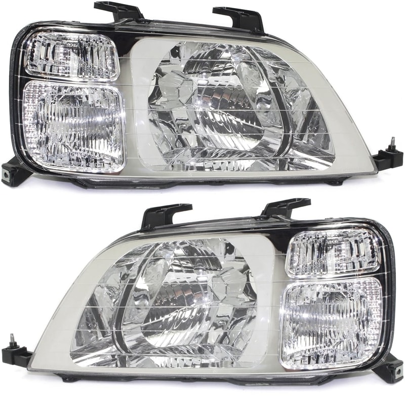 Headlight Pair/Set for Honda CR-V 1997-2001, Includes Right (Passenger) and Left (Driver) Lens and Housing, Halogen, Replacement