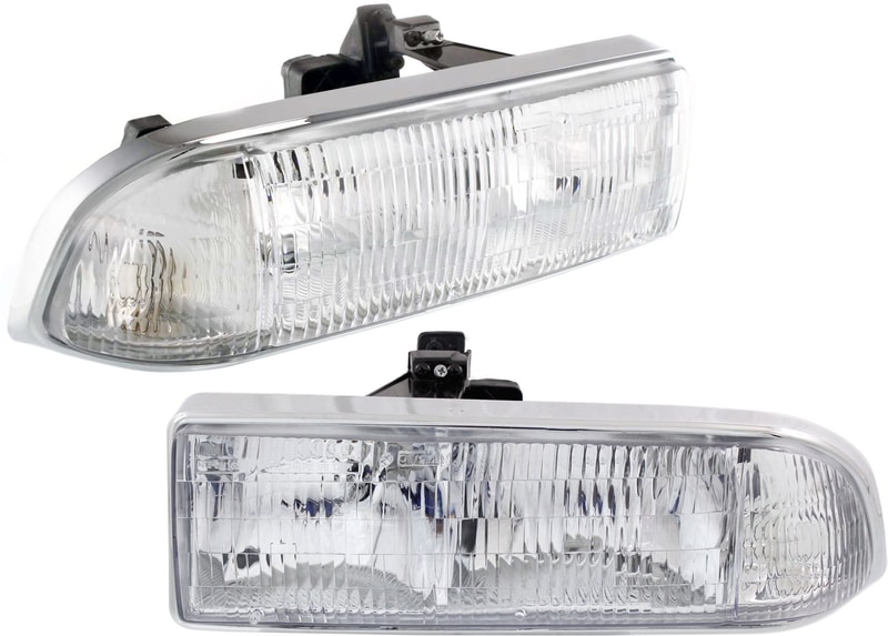 Composite Headlight Assembly Pair/Set for Chevrolet Blazer 1998-2005 / S10 Pickup 1998-2004, Right (Passenger) and Left (Driver), Halogen Replacement