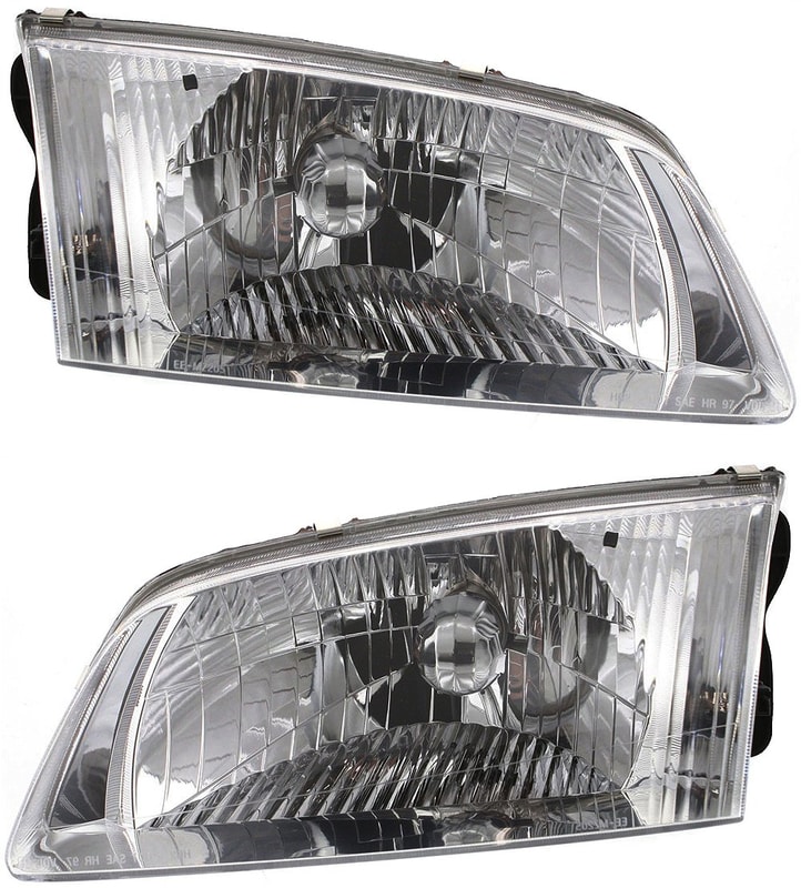 Headlight Assembly Pair/Set for Mazda 626 2000-2002, Right (Passenger) and Left (Driver), Halogen, Without Bracket, Replacement