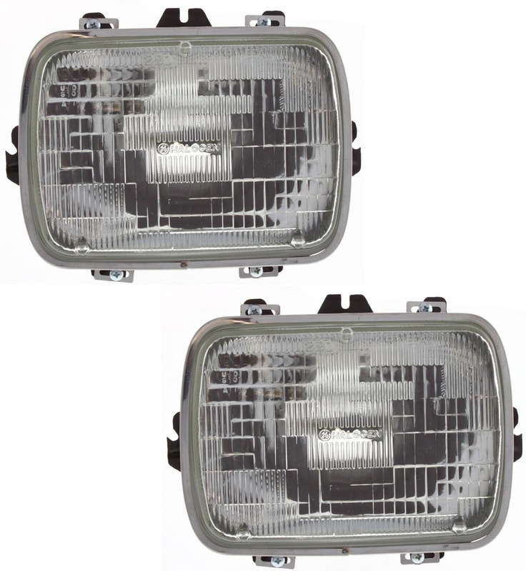 Headlight Assembly Pair/Set for Buick C/K Full Size Pickup 1978-2000, Ford F-Series Super Duty 1999-2018, Right (Passenger) and Left (Driver), Sealed Beam, Halogen, Capsule Style, 7 x 6 inches Replacement