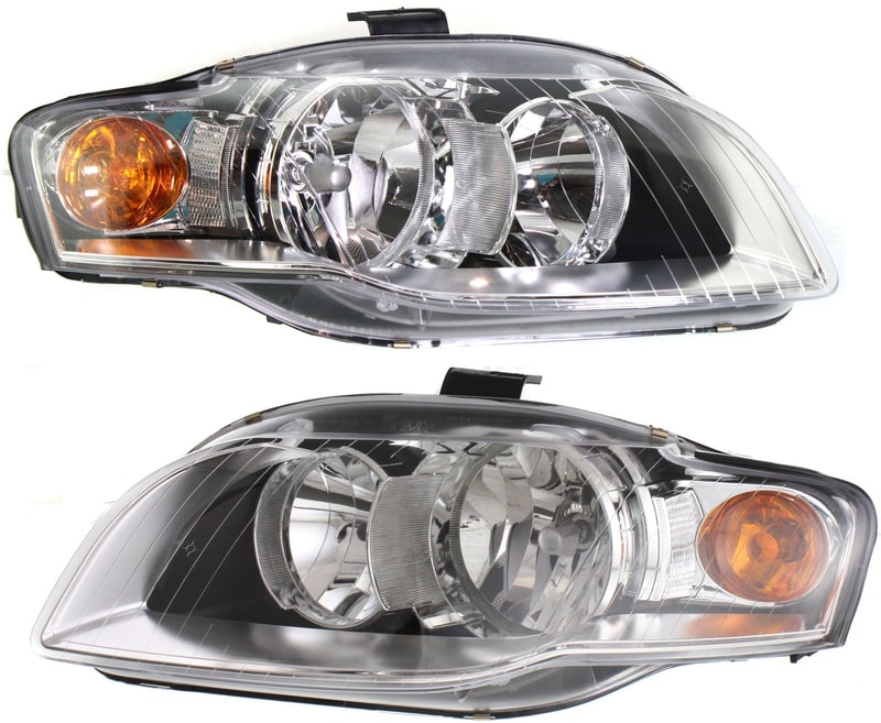 Headlight Assembly Pair/Set for Audi A4/A4 Quattro 2005-2009, Halogen, Right (Passenger) and Left (Driver), Replacement