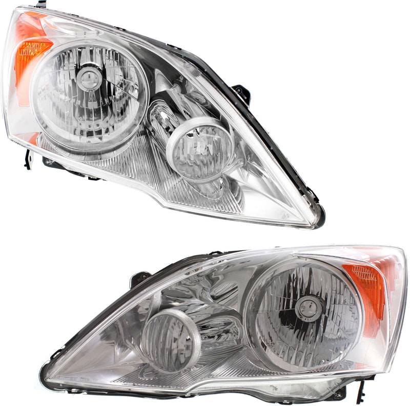 Headlight Lens and Housing Pair/Set for Honda CR-V 2007-2011, Halogen, Right (Passenger) and Left (Driver) Replacement