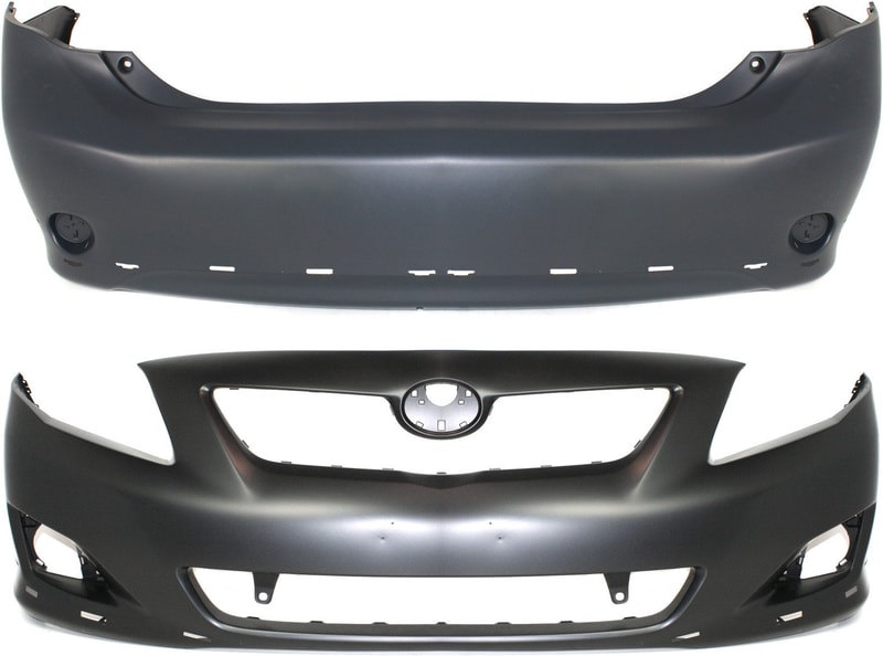 Front and Rear Bumper Cover Set for 2009-2010 Toyota Corolla S/XRS Models, Primed (Ready to Paint), w/ Spoiler Holes, Replacement
