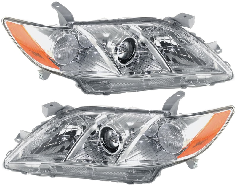 Headlight Pair/Set for Toyota Camry 2007-2009, Right (Passenger) and Left (Driver), Lens and Housing - Fits Base, CE, LE, XLE Models, USA Built Vehicle Replacement