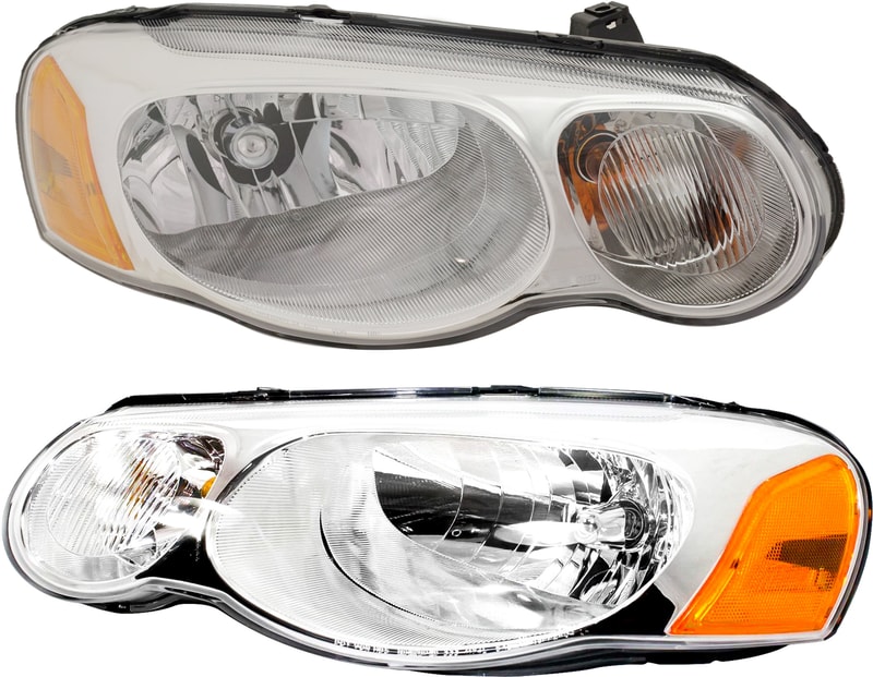 Headlight Assembly Pair/Set for 2004-2006 Chrysler Sebring, Halogen, Right (Passenger) and Left (Driver), Replacement