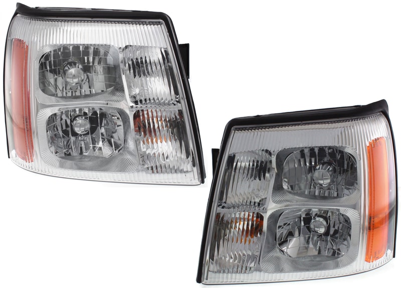 Headlight Pair/Set for Cadillac Escalade 2003-2006, Right (Passenger) and Left (Driver) Lens and Housing, HID/Xenon, Without HID Pair/Set, Regular High Beam/Corner Light Bulbs, Replacement