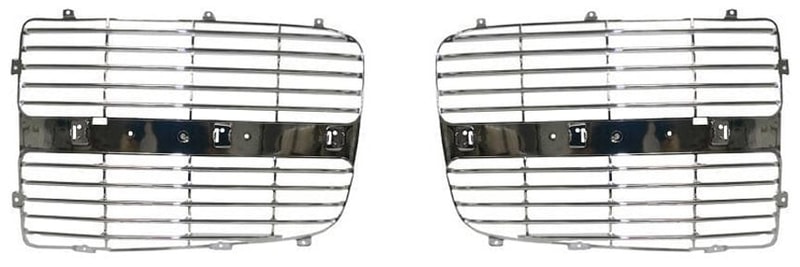 Grille Insert Pair/Set for 2002-2005 Dodge Full Size Pickup, Right (Passenger) and Left (Driver) Horizontal Bar, Chrome Replacement