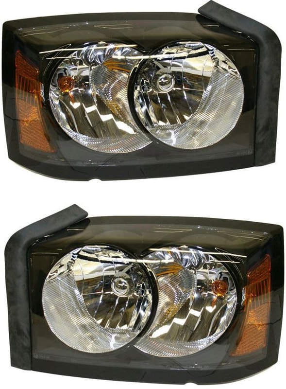 Headlight Assembly Pair/Set for 2006-2007 Dakota, Right (Passenger) and Left (Driver), Halogen, Black Interior, without Corner Light Bulb Shield Replacement