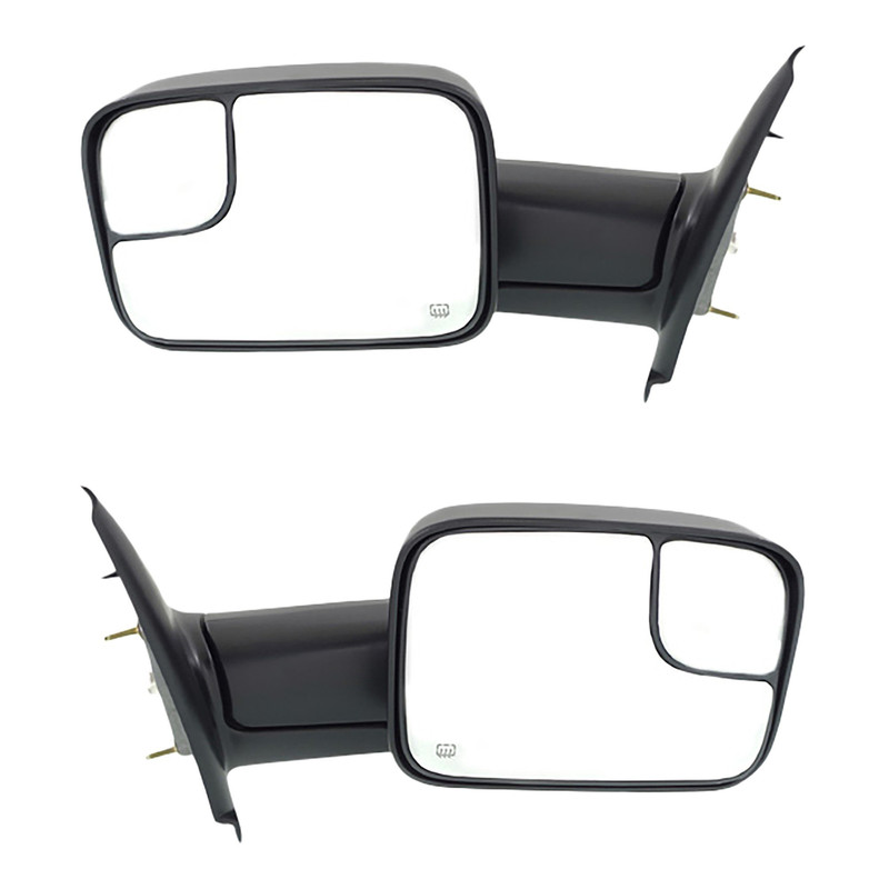 Towing Mirror Pair/Set for Dodge RAM 1500 2002-2008, RAM 2500/3500 2003-2009, Right (Passenger) and Left (Driver), Power, Manual Folding, Heated, Textured Replacement