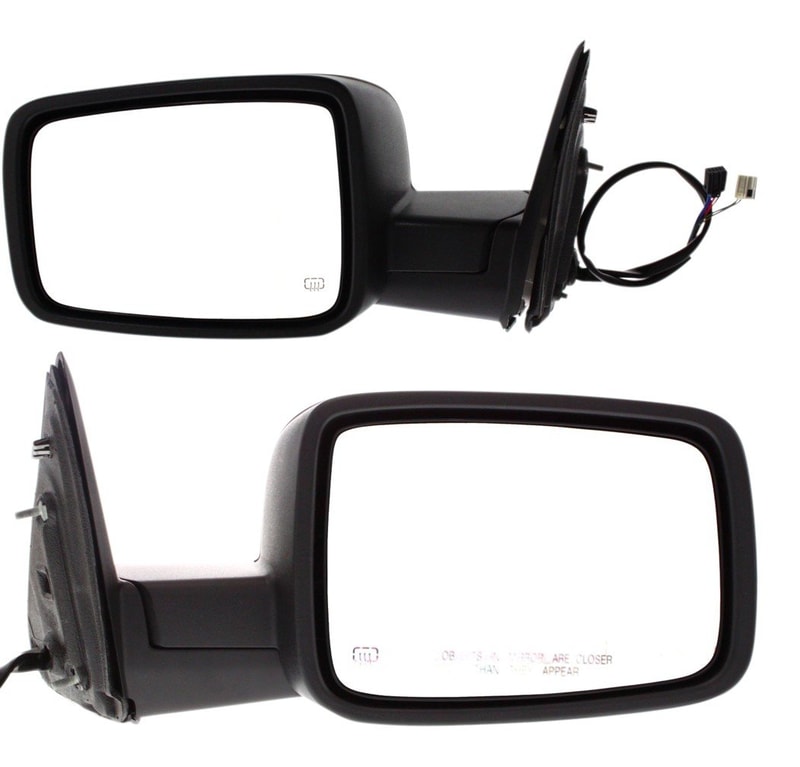 Mirror Pair/Set for Dodge Full Size P/U 2009-2012, Right (Passenger) and Left (Driver), Non-Towing, Power, Manual Folding, Heated, Textured, with Puddle and Signal Lights, Without Memory - Replacement