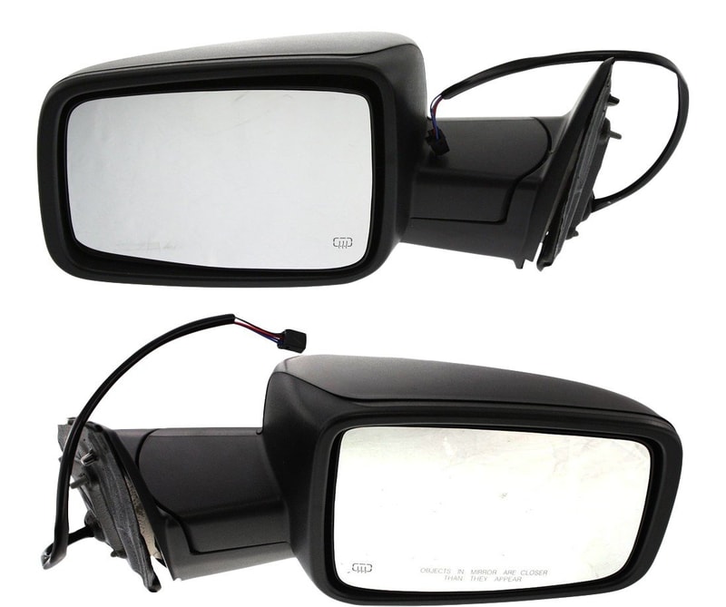 Mirror Pair/Set for Dodge RAM 1500 Pickup 2009-2013, RAM 2500 Pickup 2010-2012, Right (Passenger) & Left (Driver), Non-Towing, Power Adjustable, Manual Folding, Heated, Textured, without Memory, with Puddle Light and Signal Light, Replacement