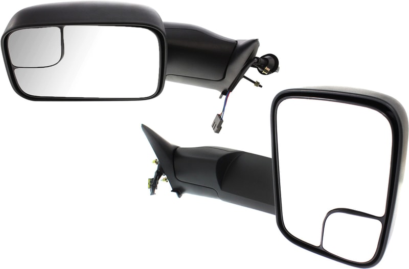 Towing Mirrors for Dodge RAM Full Size Pickup 1994-1997, Right (Passenger) and Left (Driver), Power Adjustment, Manual Folding, Non-Heated, Textured Replacement